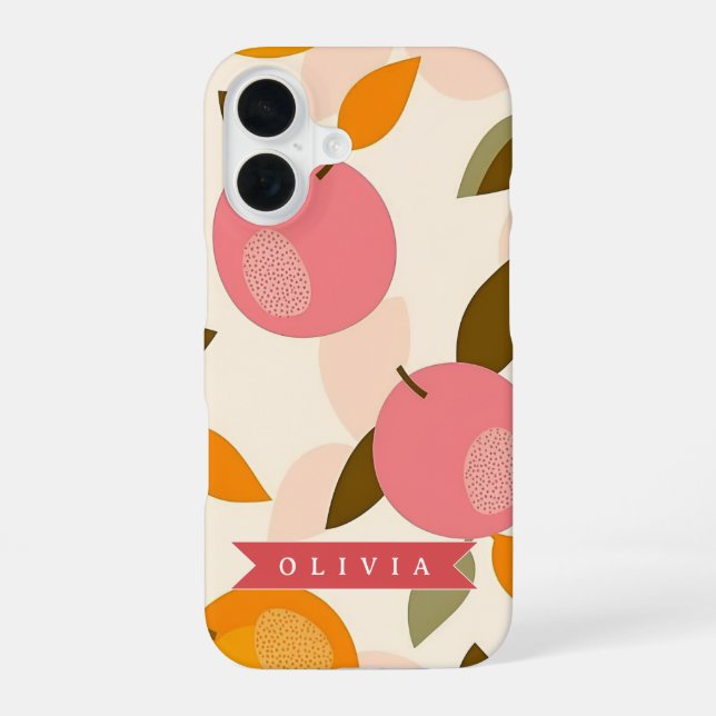 Funda Para iPhone 16 Patrón Personalizado de Melocotón Lindo Verano Ret (Reverso )
