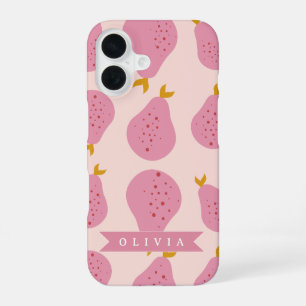 Funda Para iPhone 16 Patrón Personalizado de Pera Rosa Fruta Monada Fem