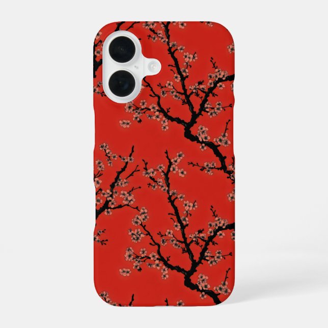 Funda Para iPhone 16 Patrón rojo retro sakura (Reverso )
