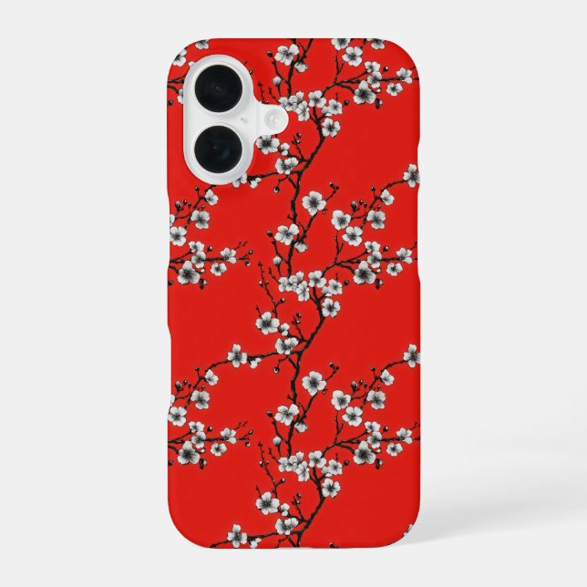 Funda Para iPhone 16 Patrón rojo Sakura blanco (Reverso )