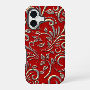 Funda Para iPhone 16 Patrón rojo y oro