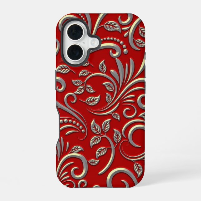 Funda Para iPhone 16 Patrón rojo y oro (Reverso )