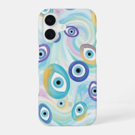 Funda Para iPhone 16 Patrón soñador del ojo malvado con acuarela abstra