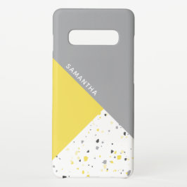 Funda Para iPhone 16 Patrón Terrazo Gris Geométrico con Nombre