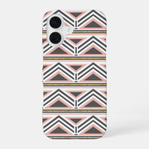 Funda Para iPhone 16 Patrón tribal coral y gris con acento de oro falso