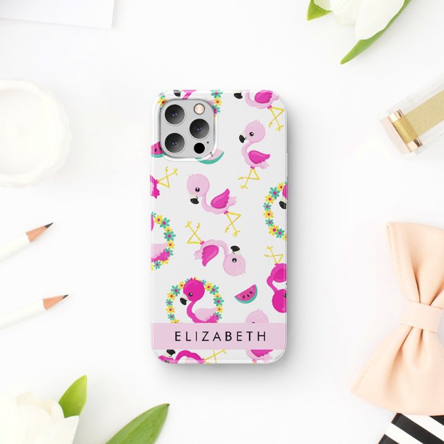 Funda Para iPhone 16 Patrón Tropical, Flamencos, Flores, Tu Nombre (Subido por el creador)