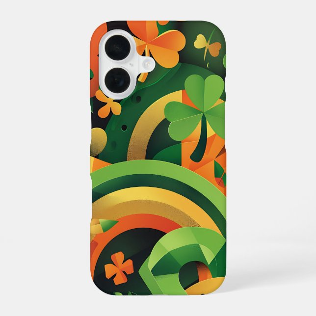 FUNDA PARA iPhone 16 PATRONES ABSTRACTOS IRLANDESES VERDES NARANJAS AMA (Reverso )