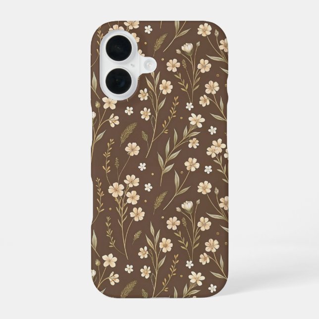 Funda Para iPhone 16 Pattern Wildflowers Brown Background (Reverso )