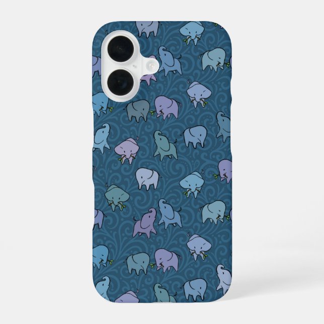 Funda Para iPhone 16 Pequeños Elefantes Remolino Azul (Reverso )
