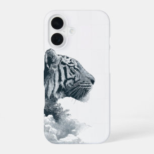 Funda Para iPhone 16 Perfil de Tigre Grabado Bosque Místico