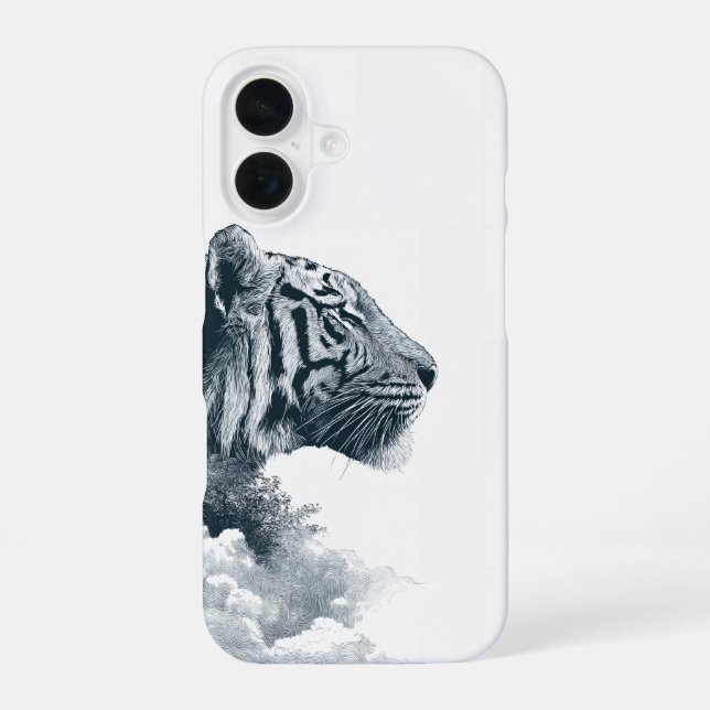 Funda Para iPhone 16 Perfil de Tigre Grabado Bosque Místico (Reverso )