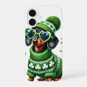 FUNDA PARA iPhone 16 PERRO CUTO DE DACHSHUND VESTIDO CON ROPA IRLANDESA