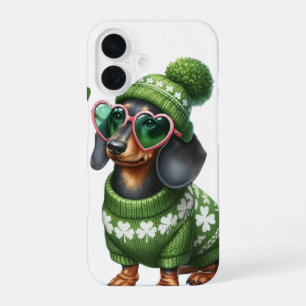 FUNDA PARA iPhone 16 PERRO DACHSHUND ADORABLE VESTIDO CON ROPA IRLANDES