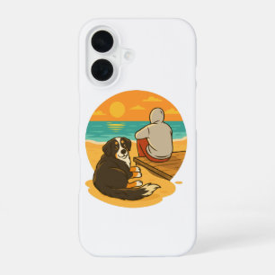 Funda Para iPhone 16 Perro de montaña bernés compañero de Sunset Beach