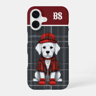 Funda Para iPhone 16 perro escocés divertido vestido - monograma - cuad