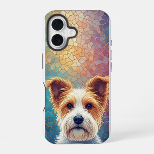 Funda Para iPhone 16 Perro Esponjoso Mosaico Colorido ✨ Mascota Blanca