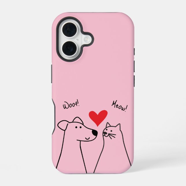 Funda Para iPhone 16 Perro, gato, amor (Reverso )