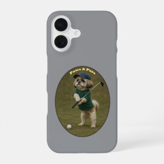Funda Para iPhone 16 Perro Shih Tzu de pie y sosteniendo un palo de gol