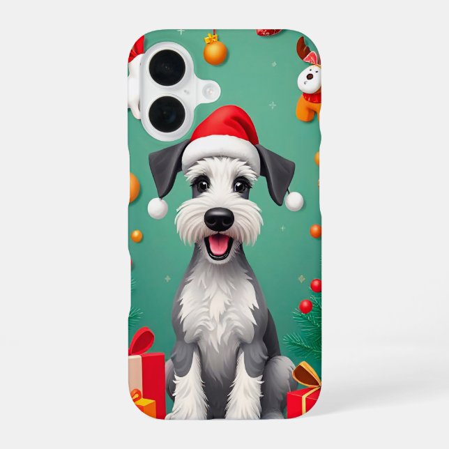 Funda Para iPhone 16 Perro sonriente con sombrero de Santa (Reverso )