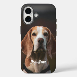 Funda Para iPhone 16 Personaliza la foto y el nombre de tu perro Beagle