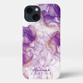 Funda Para iPhone 16 Personalizable acuarela Royal Amethyst GoldGlitter