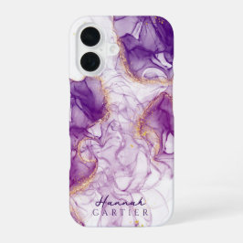 Funda Para iPhone 16 Personalizable acuarela Royal Amethyst GoldGlitter