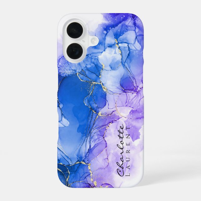 Funda Para iPhone 16 Personalizable de tinta de alcohol azul para Ameti (Reverso )
