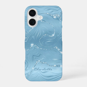 Funda Para iPhone 16 Personalizado Moda Azul Plata Purpurina Patrón Gir