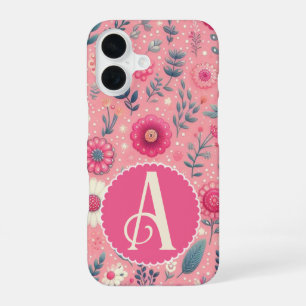Funda Para iPhone 16 Personalizado Monograma Blooms Encantados Rosa