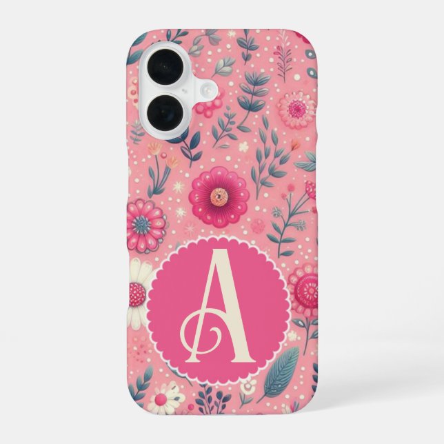 Funda Para iPhone 16 Personalizado Monograma Blooms Encantados Rosa (Reverso )