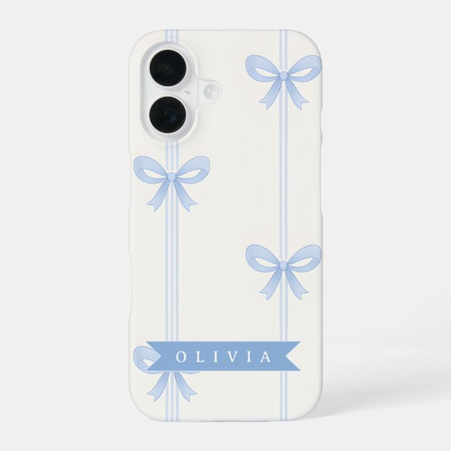 Funda Para iPhone 16 Personalized Blue Bow Coquette Name Aesthetic (Reverso )