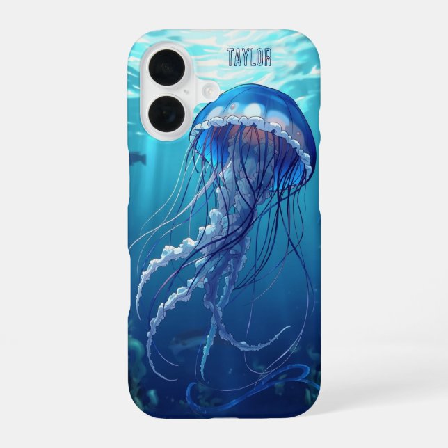 Funda Para iPhone 16 Personalized Blue Jellyfish Ocean (Reverso )