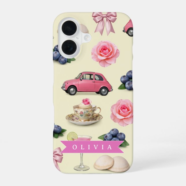 Funda Para iPhone 16 Personalized Cute Coquette Pink Cocktail Ribbon (Reverso )