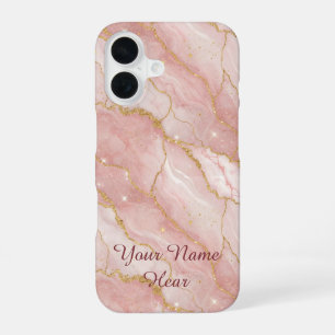 Funda Para iPhone 16 Personalized Modern Rose Quartz Marble Gold
