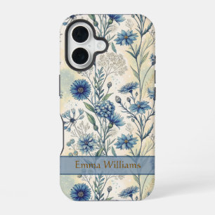 Funda Para iPhone 16 Personalized Name Blue Wildflowers