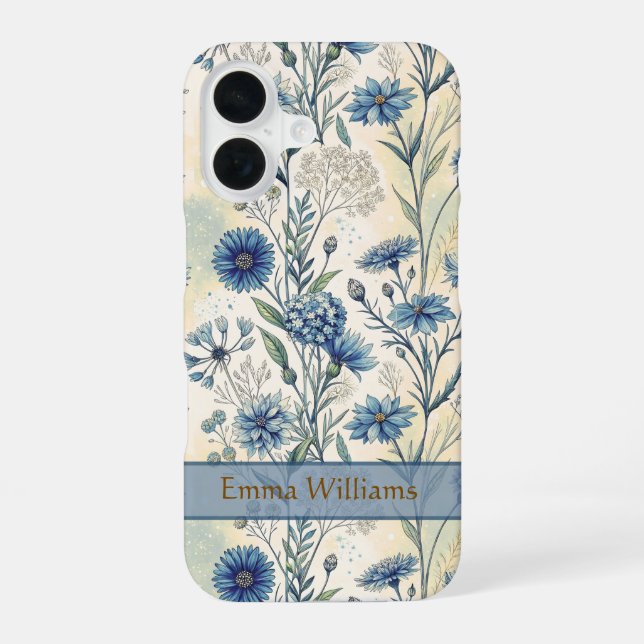 Funda Para iPhone 16 Personalized Name Blue Wildflowers (Reverso )