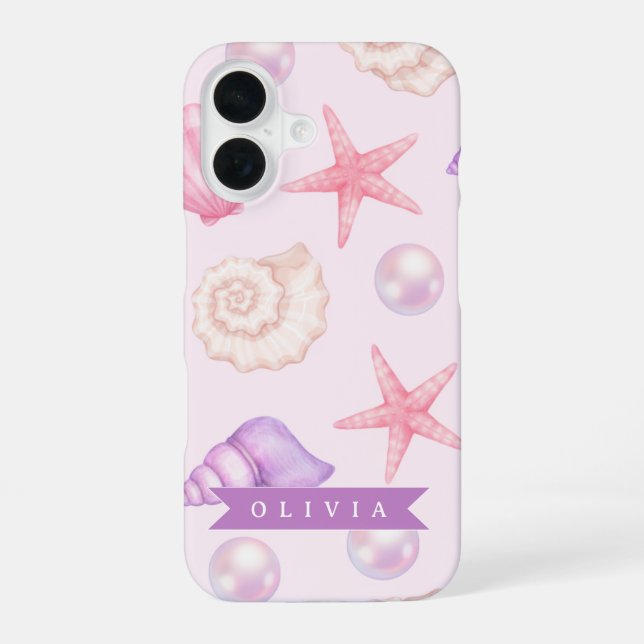Funda Para iPhone 16 Personalized Pastel Seashell Coastal Custom Name (Reverso )