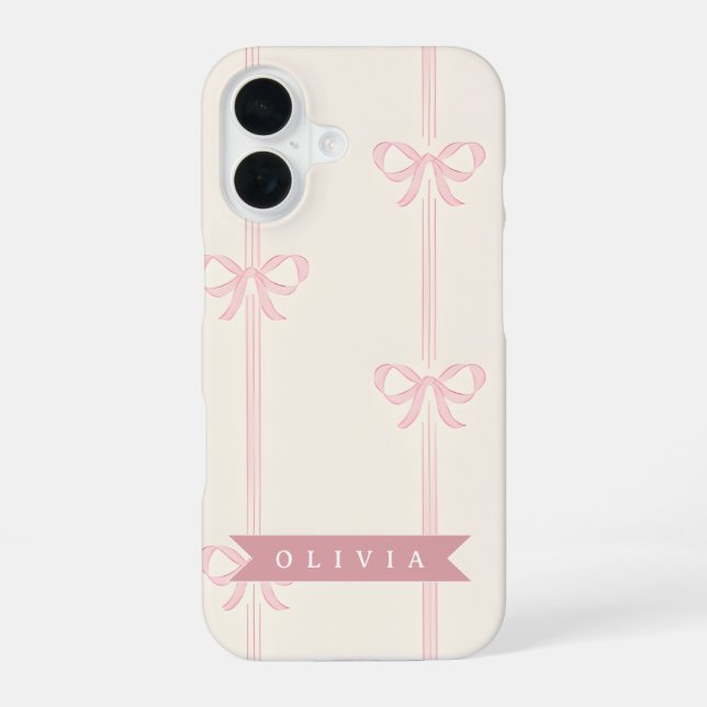 Funda Para iPhone 16 Personalized Pink Bow Name Gift Elegant Coquette (Reverso )