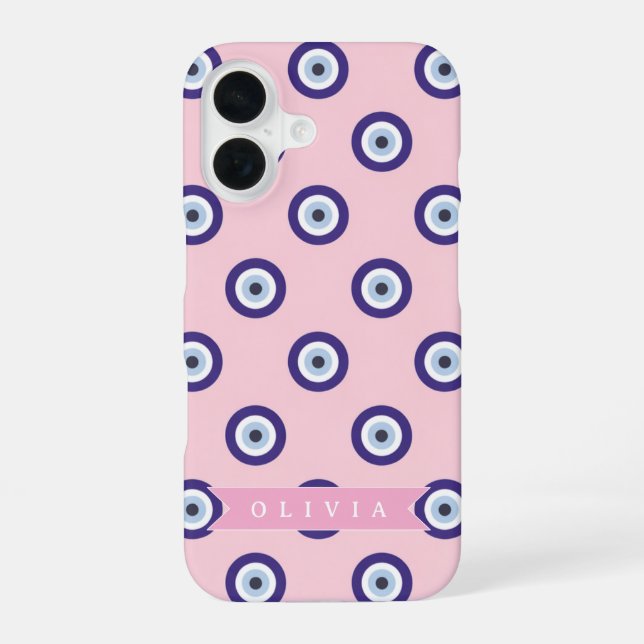 Funda Para iPhone 16 Personalized Pink Evil Eye Pattern Gifts With Name (Reverso )