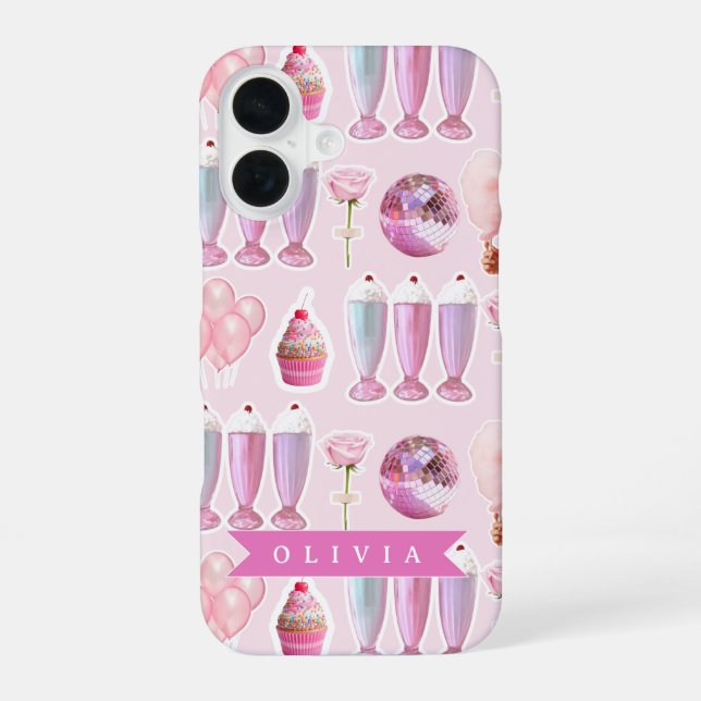 Funda Para iPhone 16 Personalized Pink Retro Milkshake Cute Coquette (Reverso )