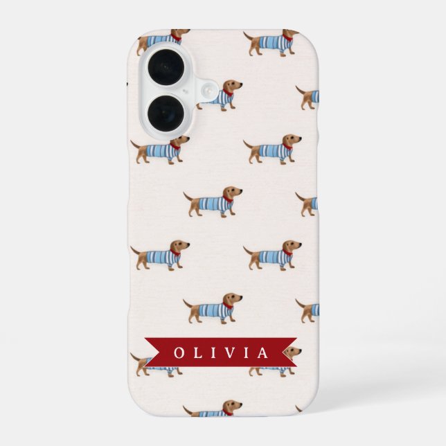 Funda Para iPhone 16 Personalized Preppy Cute Dachshund Dog Pattern (Reverso )