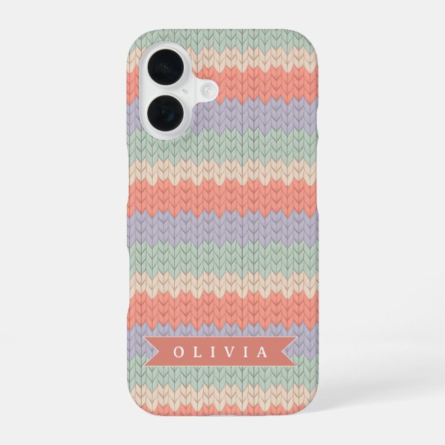 Funda Para iPhone 16 Personalized Scandinavian Pastel Knit Pattern Name (Reverso )