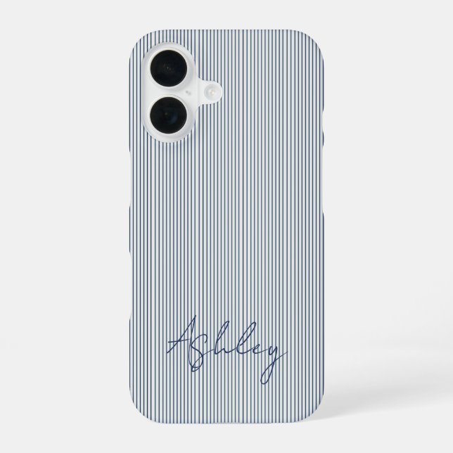 Funda Para iPhone 16 Personalized Striped Blue Tones Minimalist Chic (Reverso )