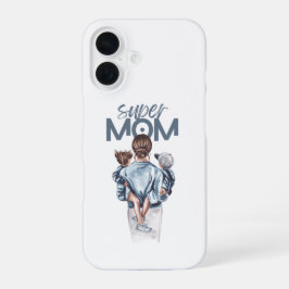 Funda Para iPhone 16 Personalized Super Mom with Son and Daughter Gift
