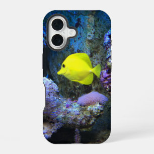 Funda Para iPhone 16 Pez ángel amarillo y foto de coral