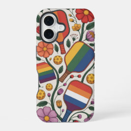 Funda Para iPhone 16 Pickleball Rainbow Flag Paddles With Flowers