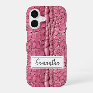 Funda Para iPhone 16 Piel de lagarto rosa personalizada