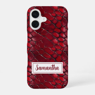 Funda Para iPhone 16 Piel de serpiente Rojo Nombre personalizado Impres