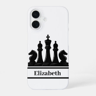 Funda Para iPhone 16 Piezas de ajedrez negras personalizadas