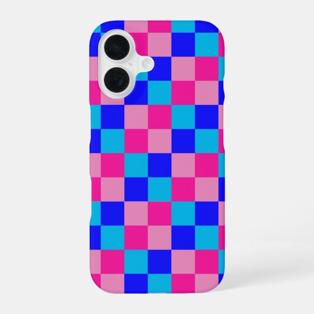 Funda Para iPhone 16 Pink and Blue Checkered Print (Reverso )